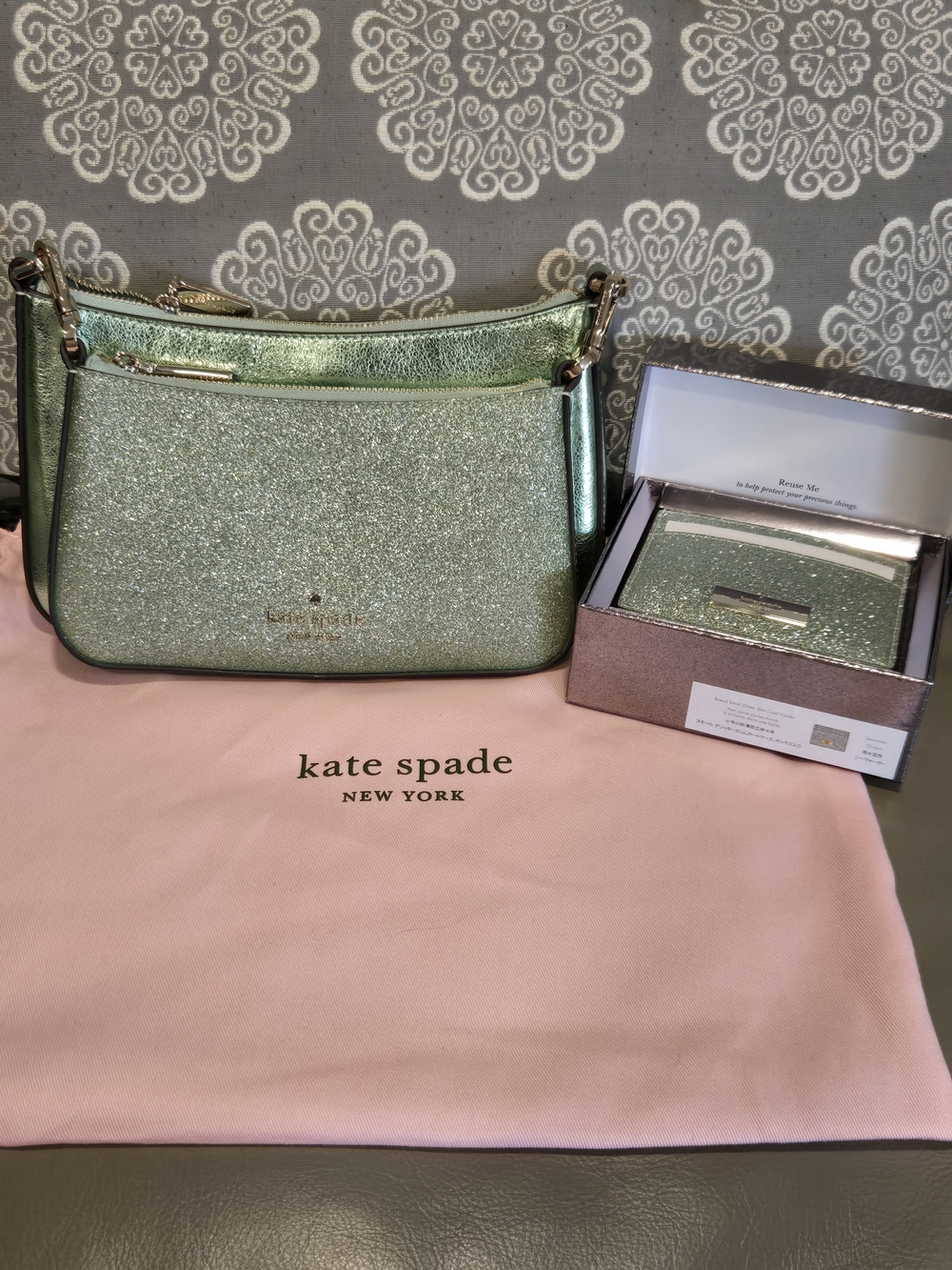 Kate Spade New York Duet Glitter Crossbody Duo - Seawater Green With Card Holder